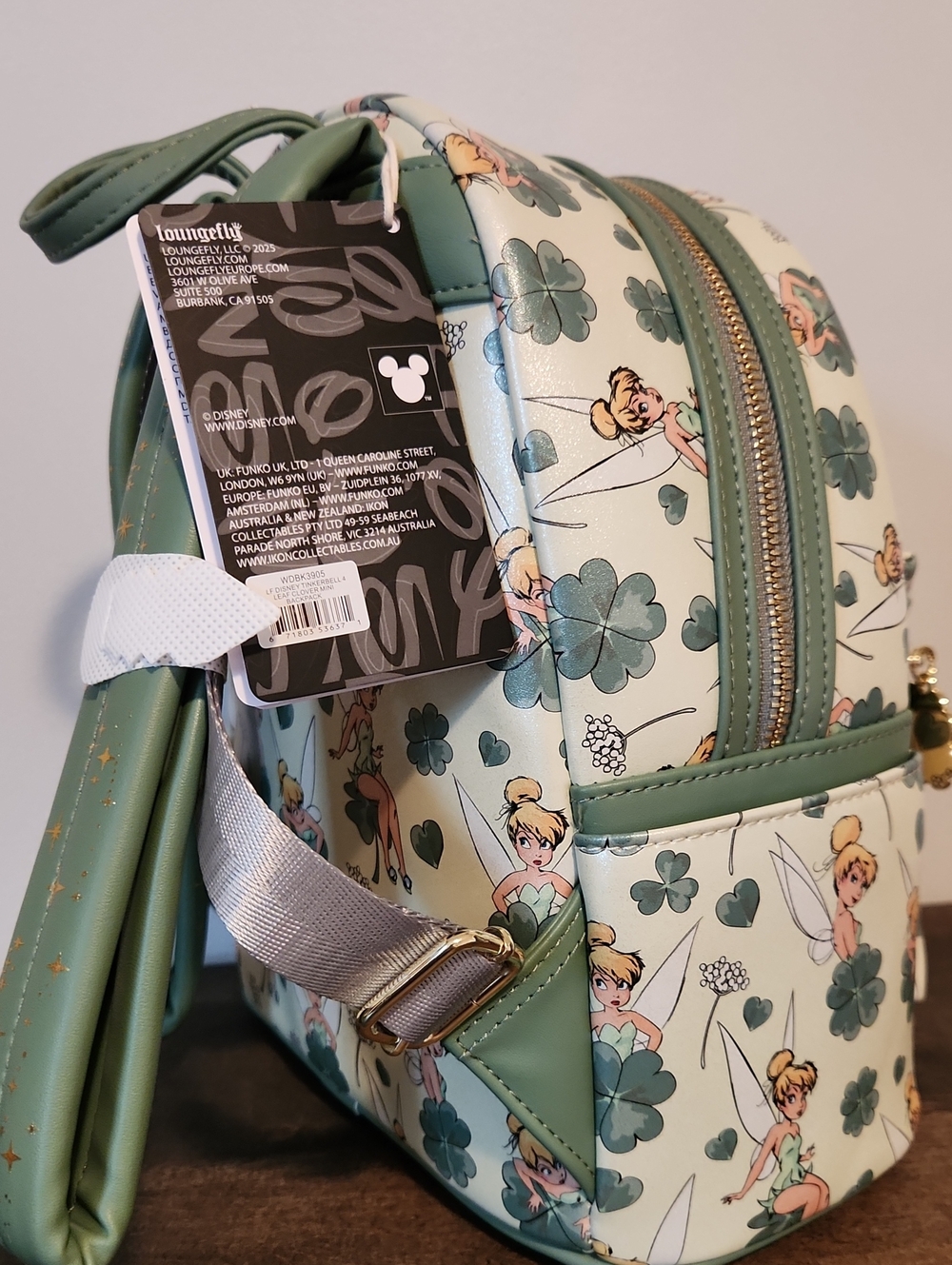 Disney x Loungefly Tinker Bell Mini Backpack - Mint Green With Sparkle - Picture 2 of 6
